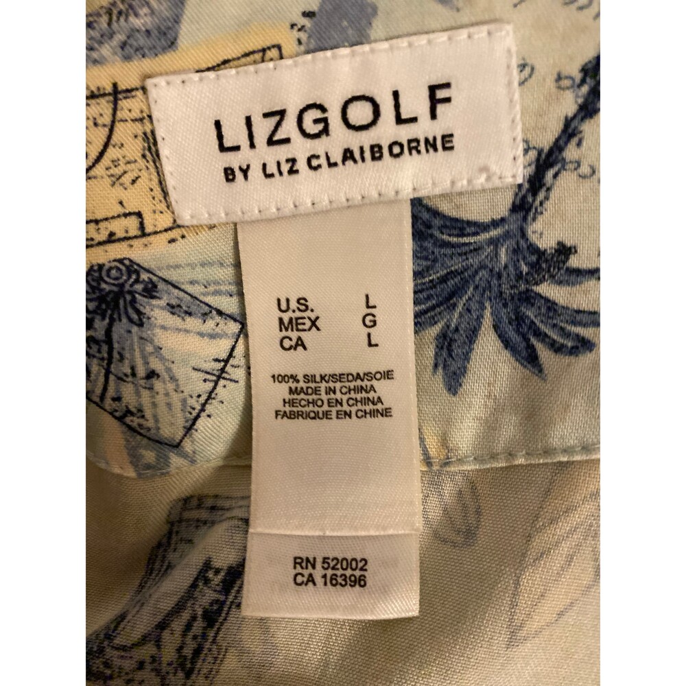 LIZGOLF Large Button Front Shirt Hawaii Palm trees  Silk! - Picture 3 of 5